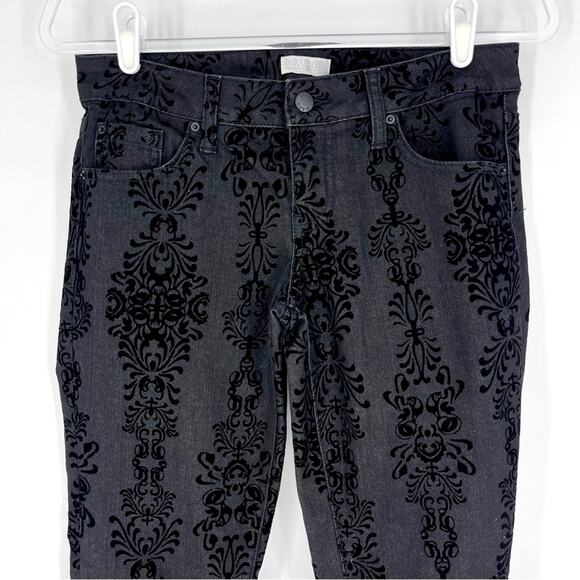 Bisou Bisou Michele Bohbot Black Flocked Skinny Jeans Size 4 - Picture 1 of 8